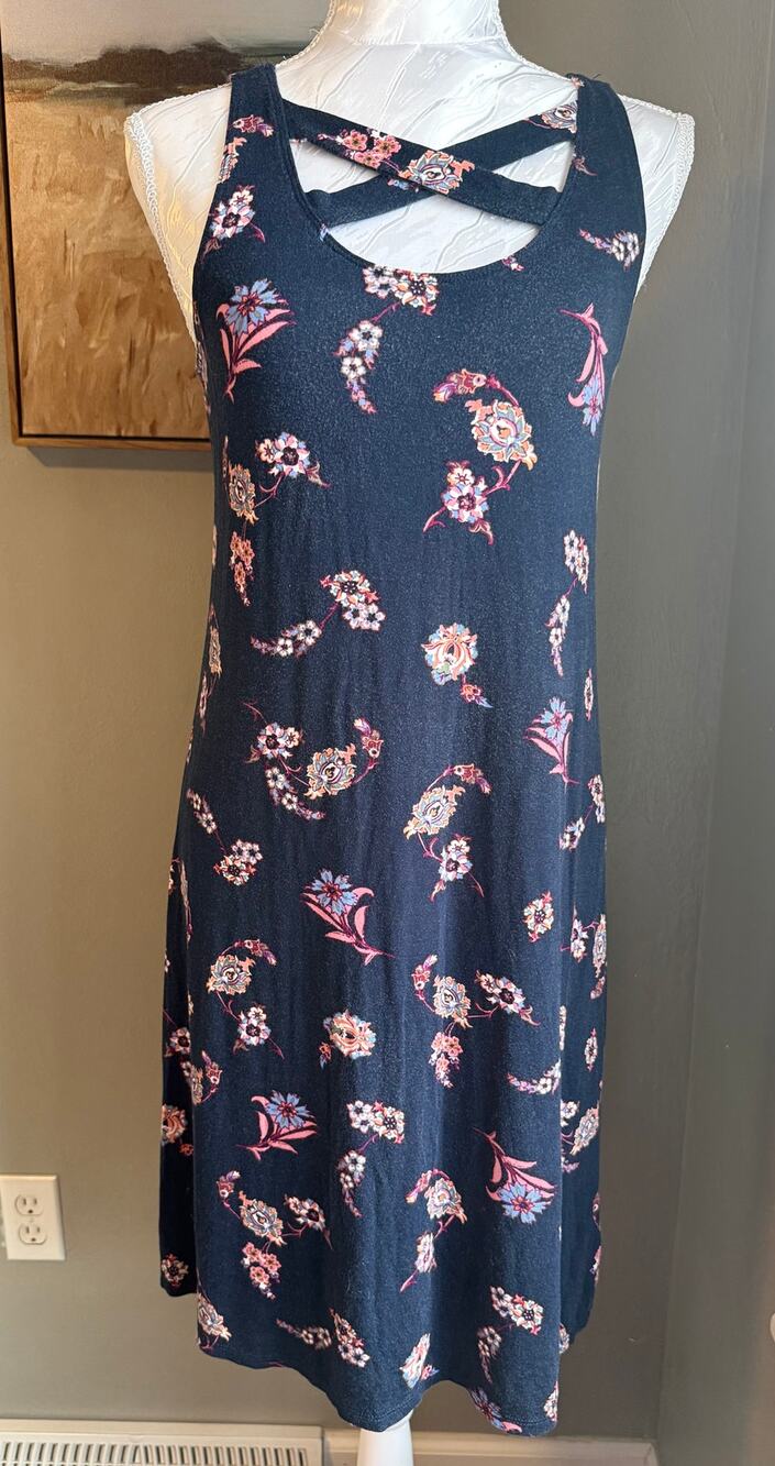 Maurices Navy Blue Floral Strappy Sleeveless Dress